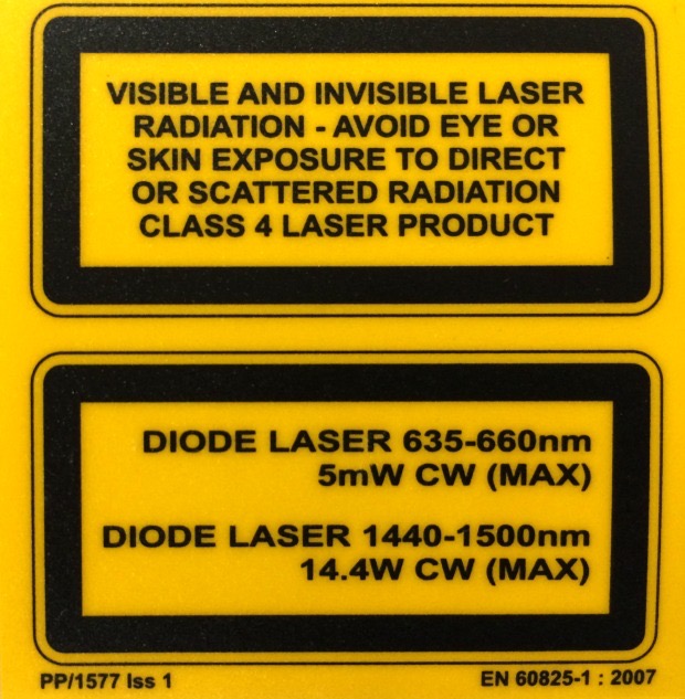 Laser varicose veins results in deeper tissue effects compared with sclerotherapy.  Label from Venacure 1470nm laser for endovenous treatments showing power delivery levels.